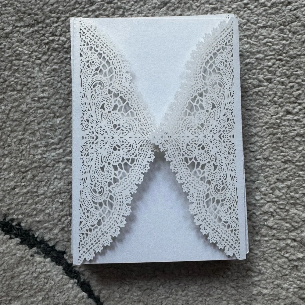 24 Pearlscent Lace Laser Cut Wedding Invitation Cover